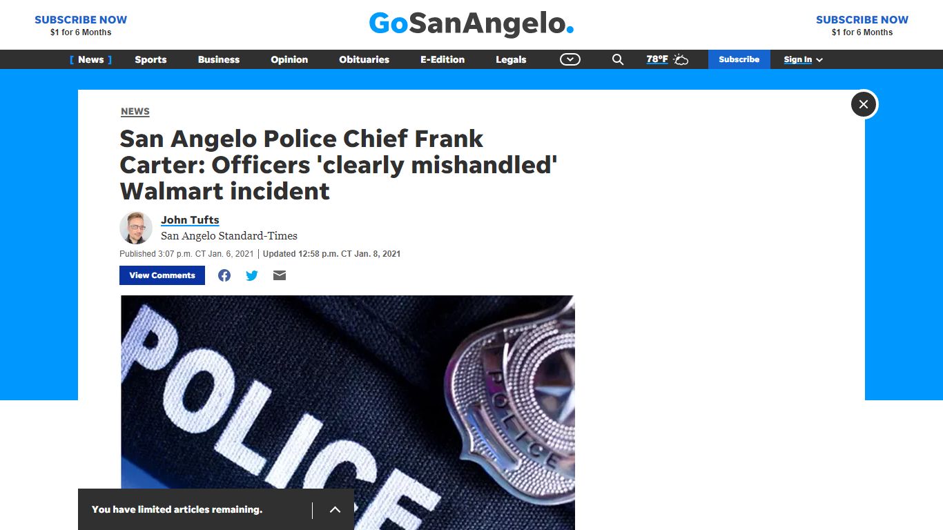 Chief Carter responds to San Angelo man's arrest police 'mishandled'
